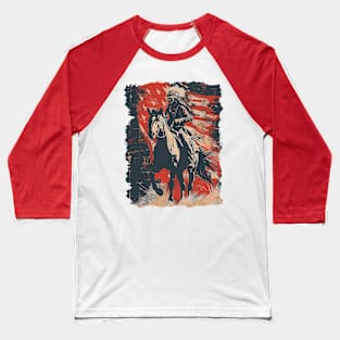 Native Indian Chief Warrior Horse - American Flag Baseball T-Shirt